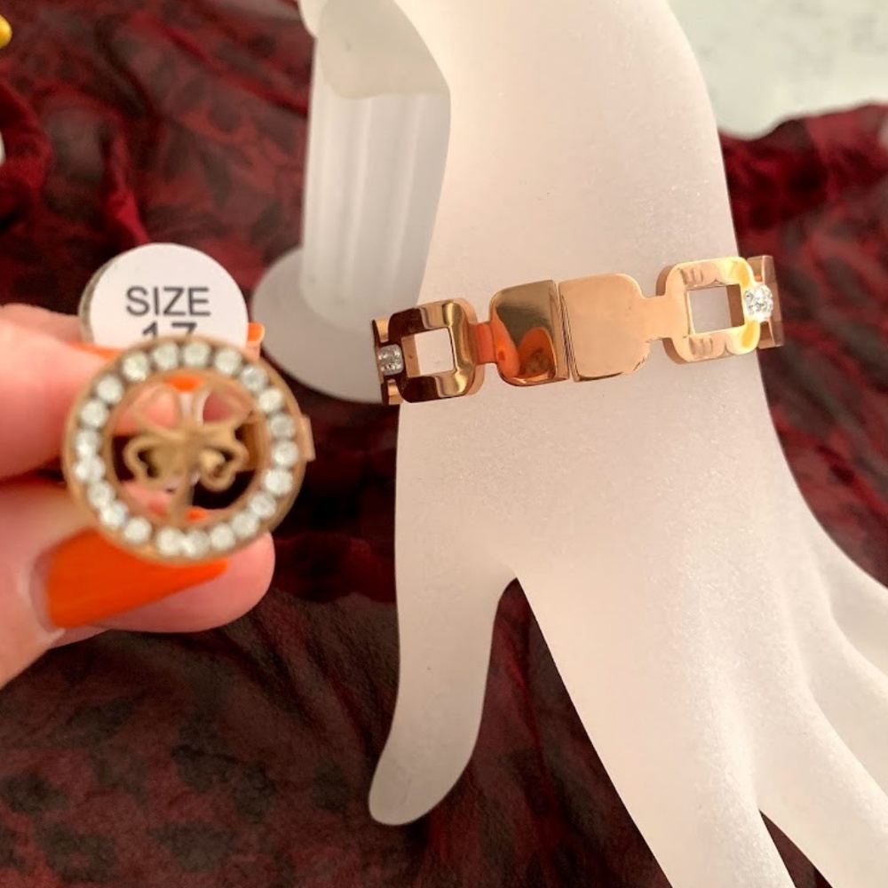 Bracelet + Ring  Size 6 1/2 Rose Gold Tone Jewelry